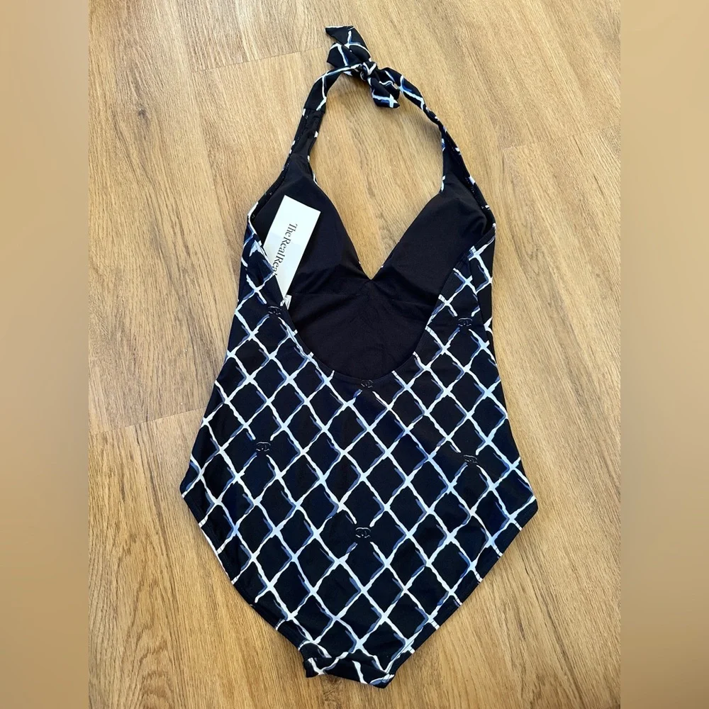 CHANEL Black Lattice-Print One-Piece Swimsuit